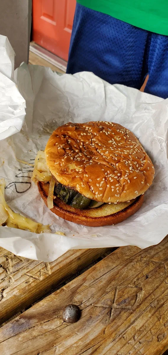 NM Burger with Green Chile and Onions