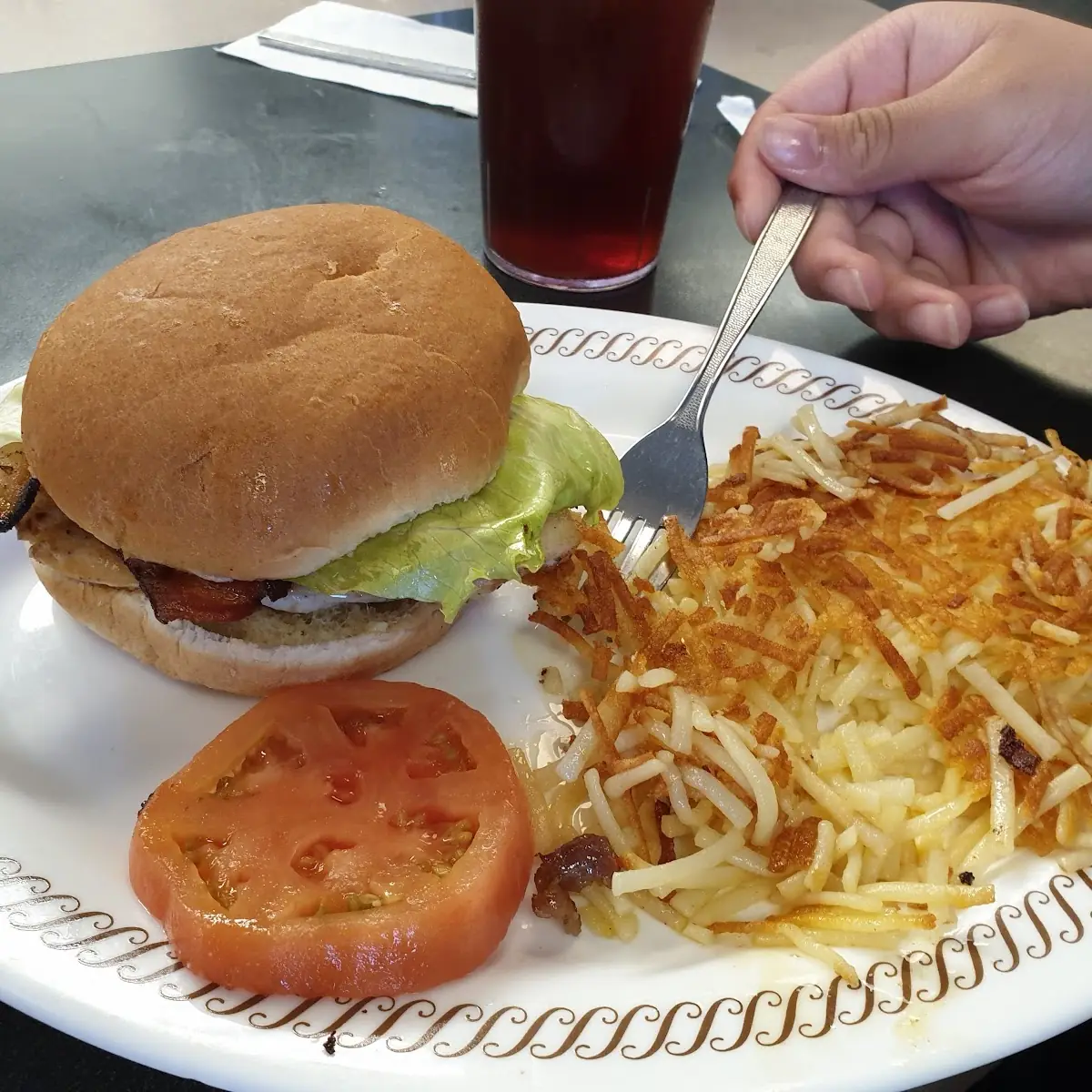 Chicken Sandwich and Hash Browns