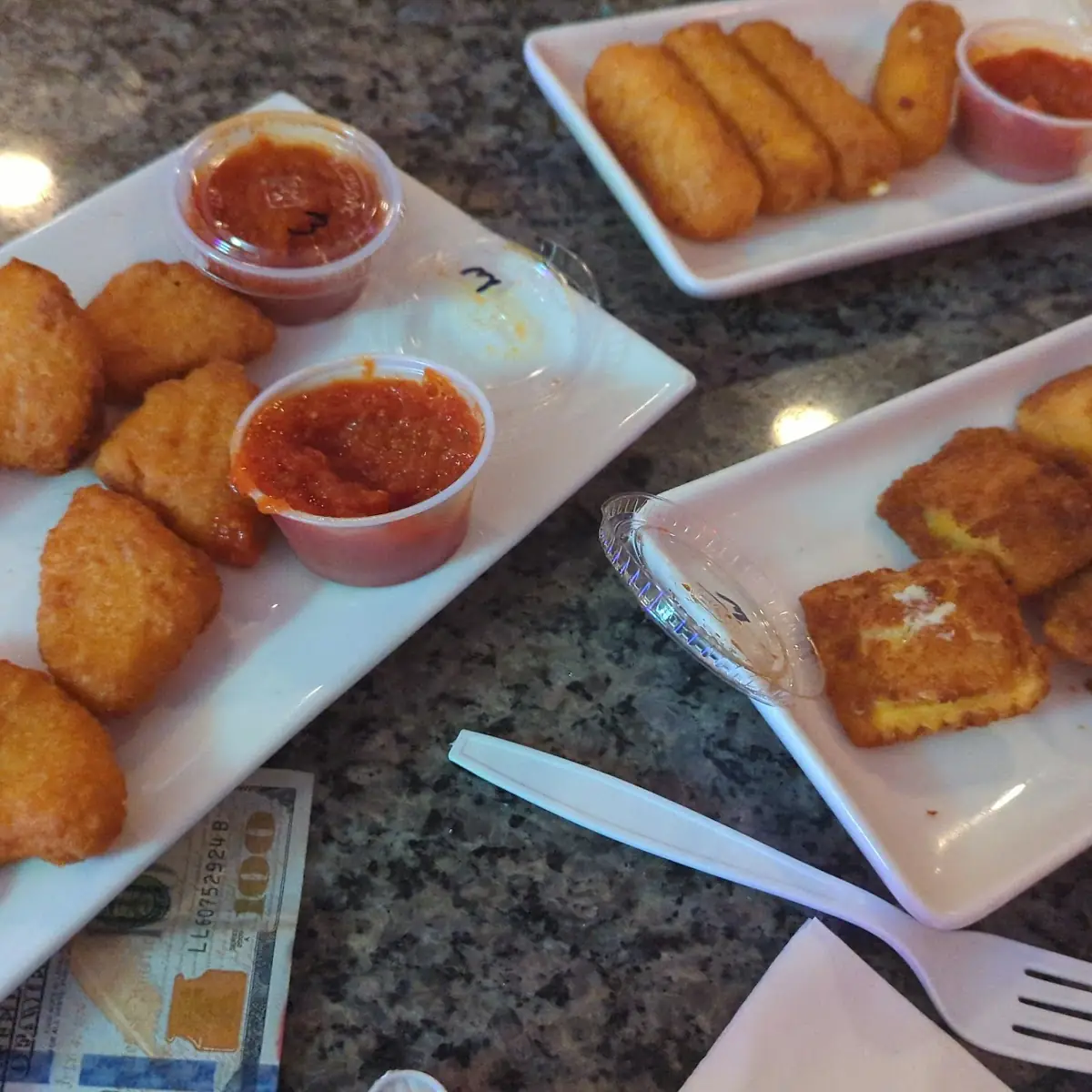 Mozzarella Sticks Fried Ravioli Mac & Cheese Bites