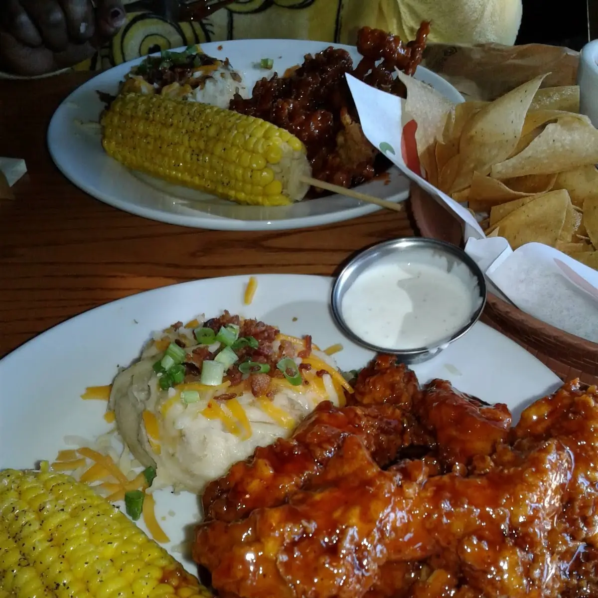 Honey Chipotle Crispers with Loaded Mashed Potatoes & Corn on the Cob