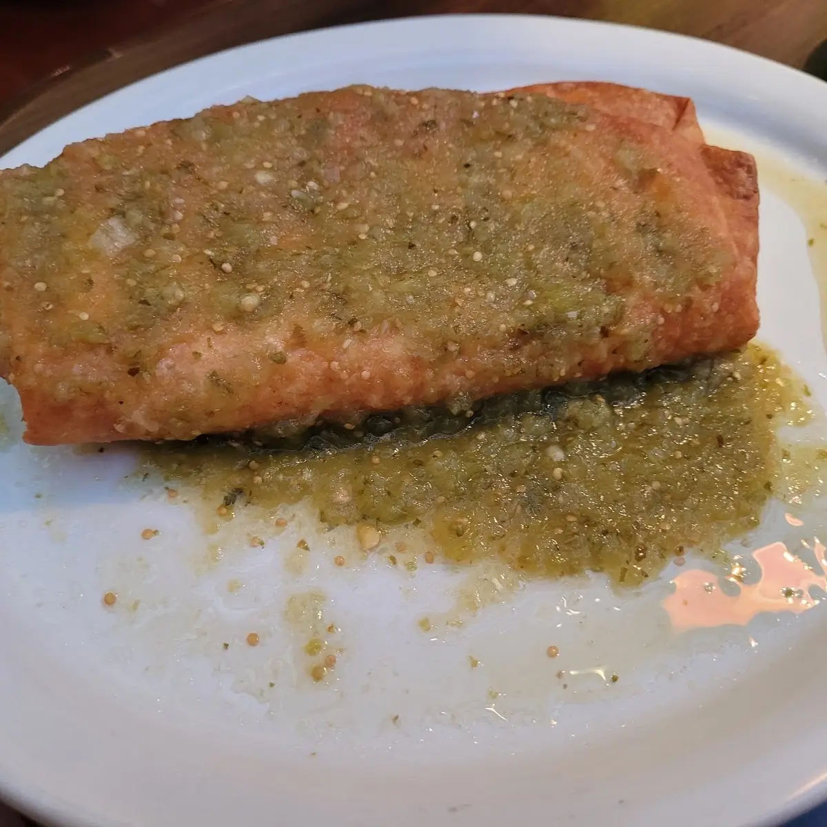 Ground Beef Chimichanga with Salsa Verde