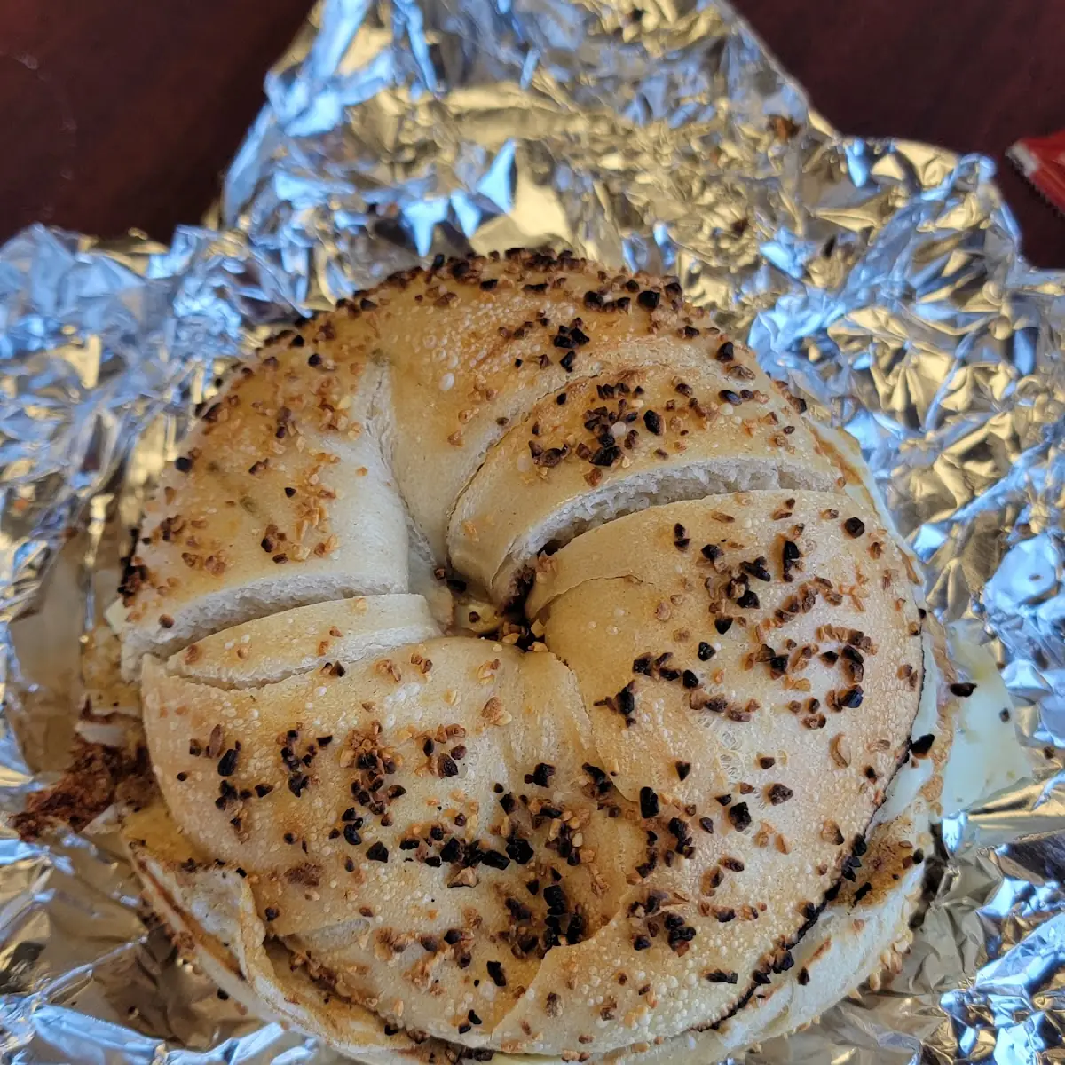 Sausage Egg and Cheese on a Garlic Bagle