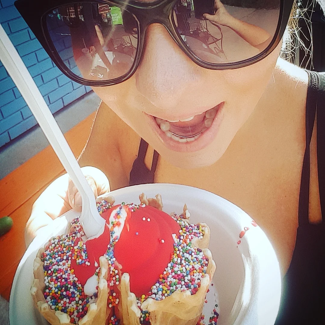 Waffle Cone Bowl Cherry Dipped with Rainbow Jimmies