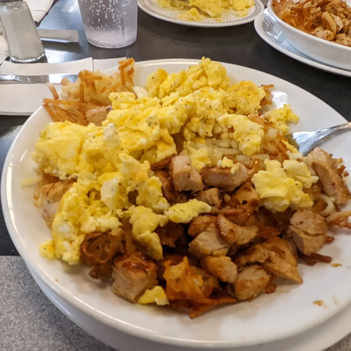 Chicken Hash Browns Bowl with Scrambled Eggs
