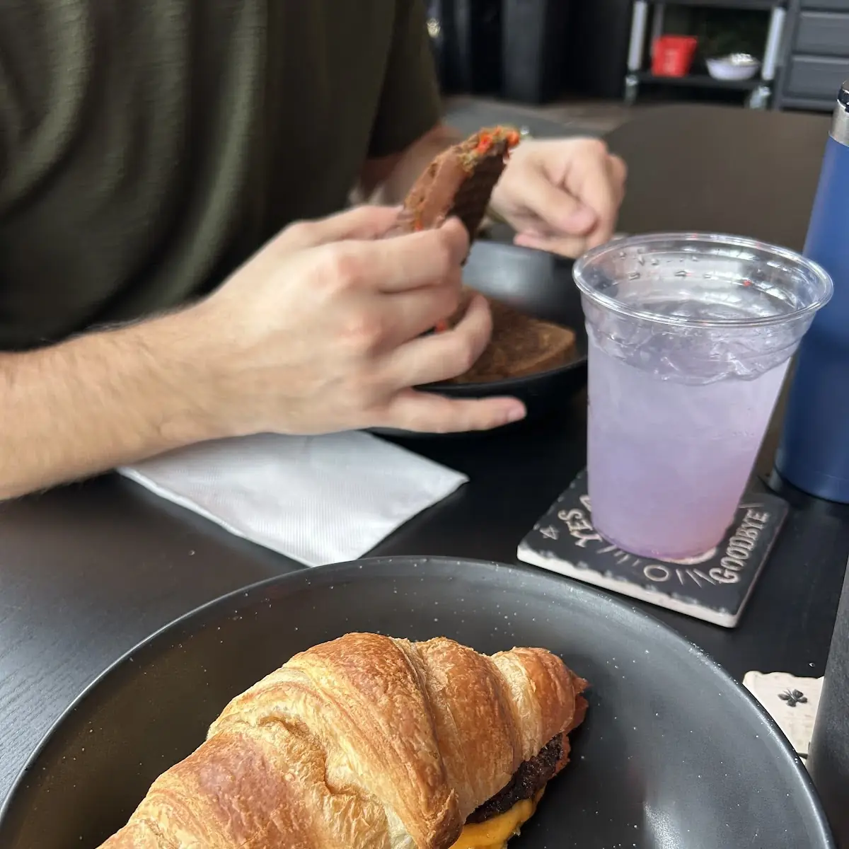Vegan Croissant Sandwich and Coffee