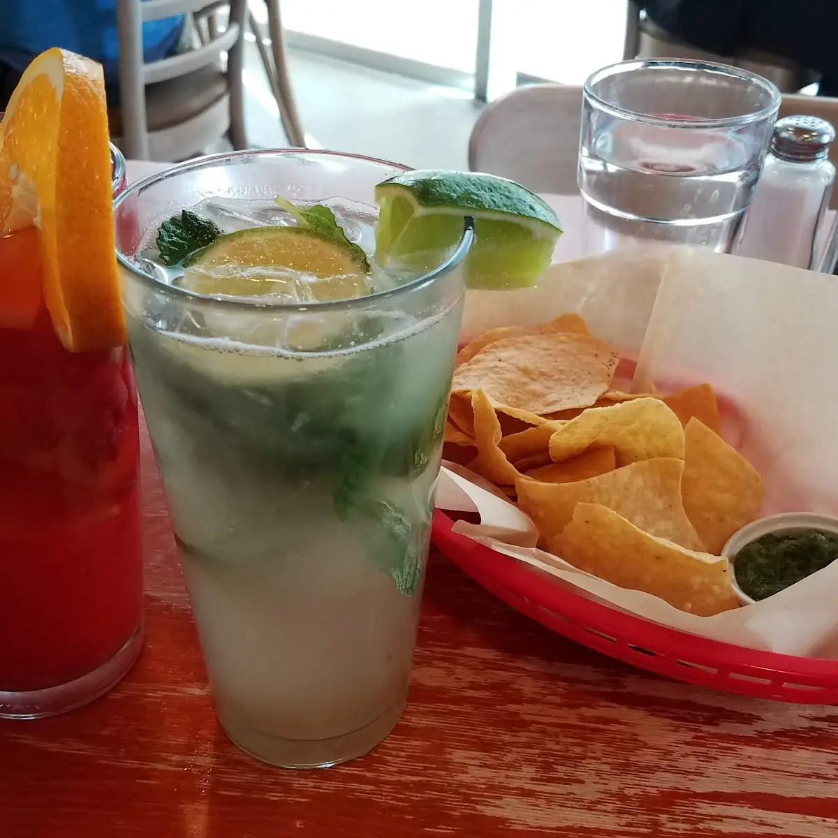 Raspberry Orange Limeades and Chips with Salsa Verde