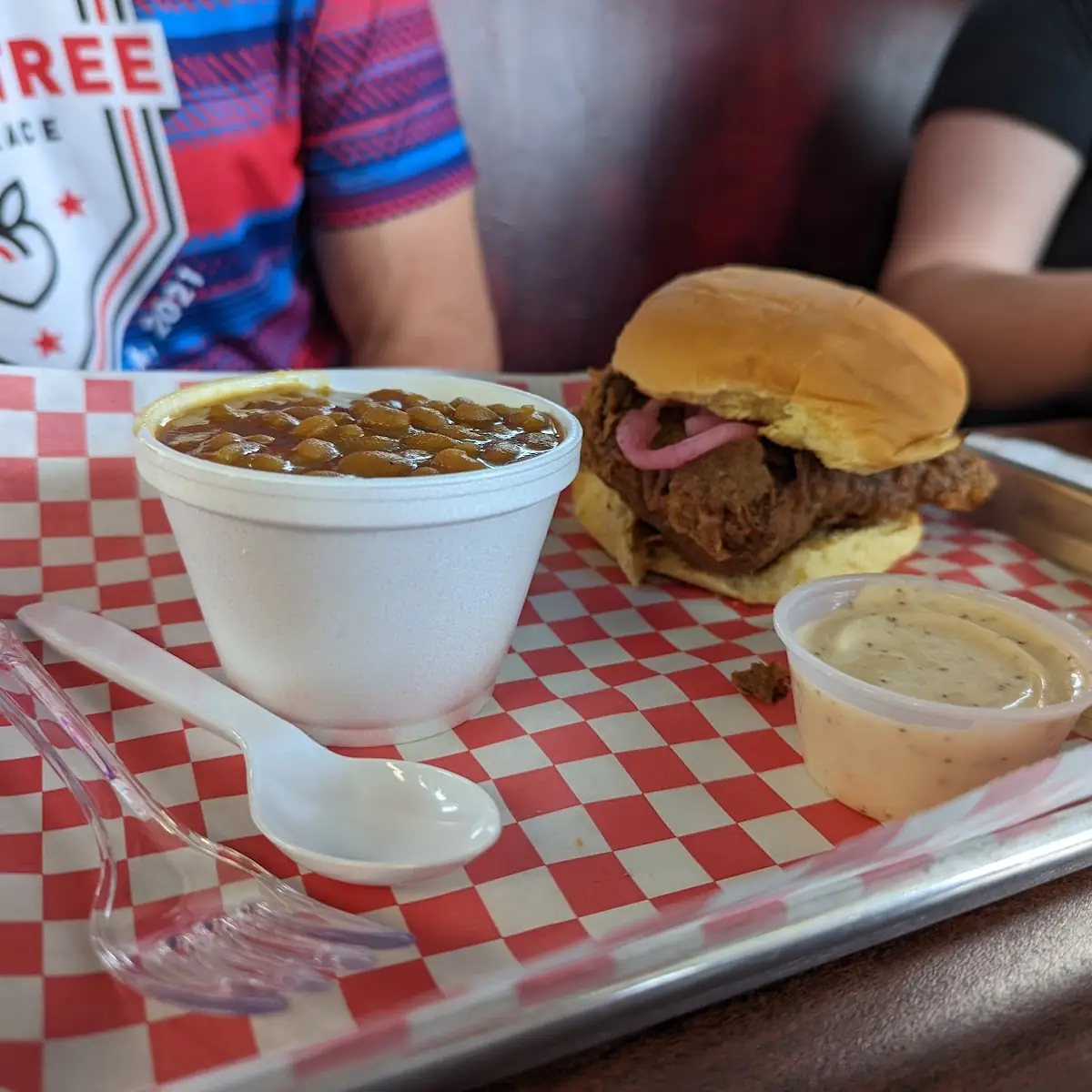 Fried Pork Chop Sandwich with Baked Beans
