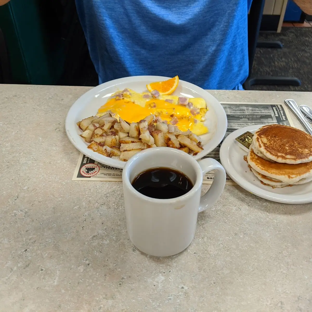 Eggs Hash Browns and English Muffin