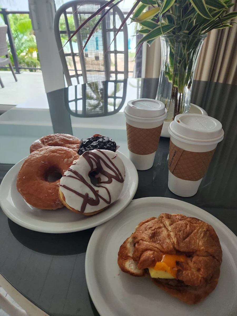 Doughnuts Muffin Breakfast Sandwich and Latte