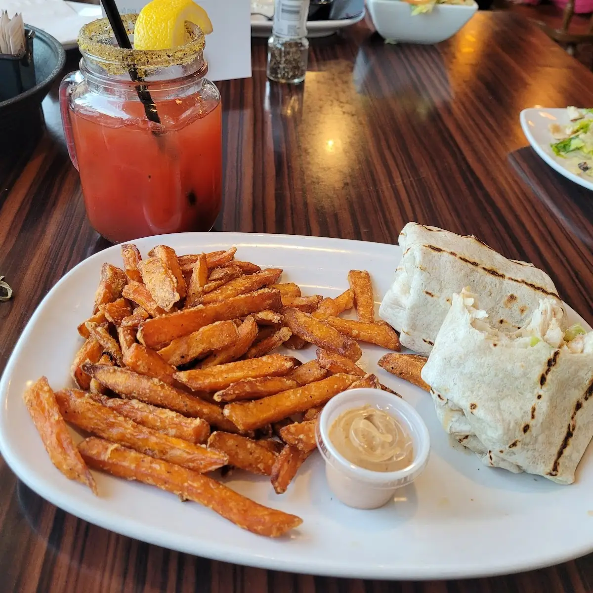 BBQ Chicken Caesar Wrap with Sweet Potato Fries