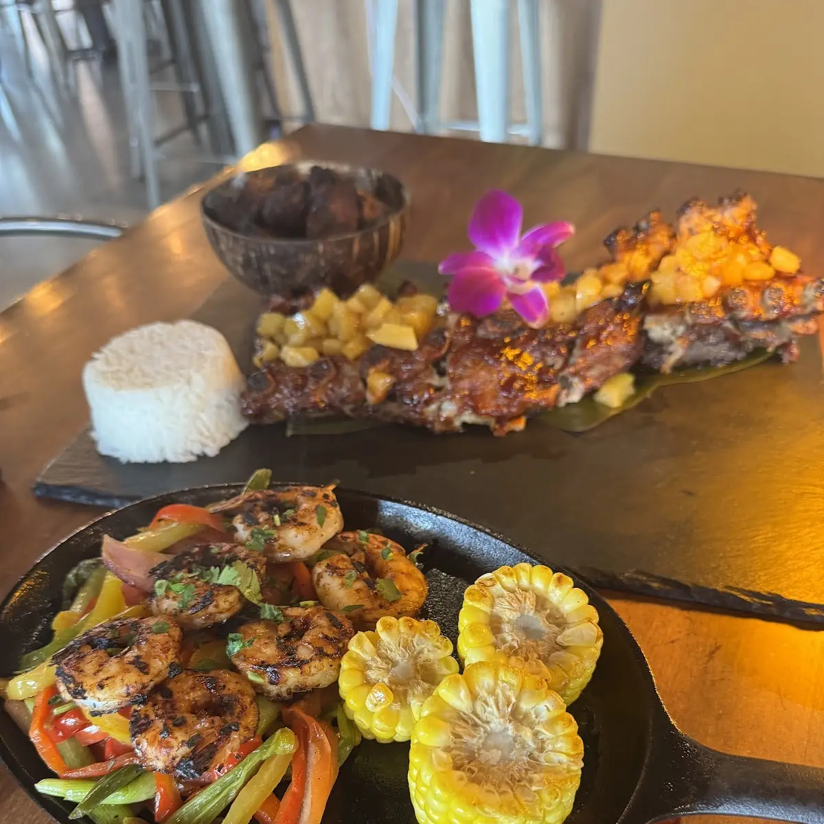 Grilled Shrimp and BBQ Ribs Platter