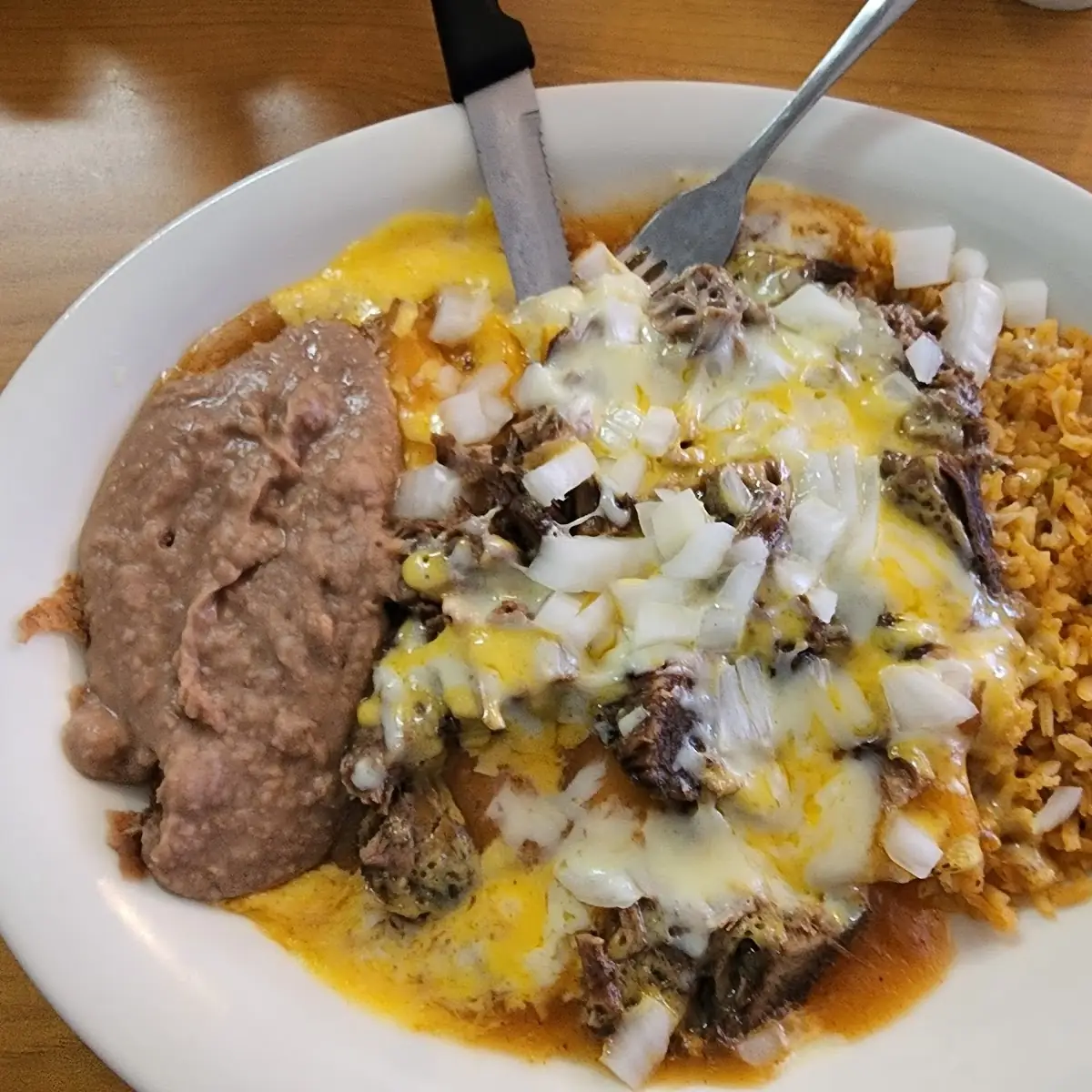 Brisket Enchiladas Rice & Beans