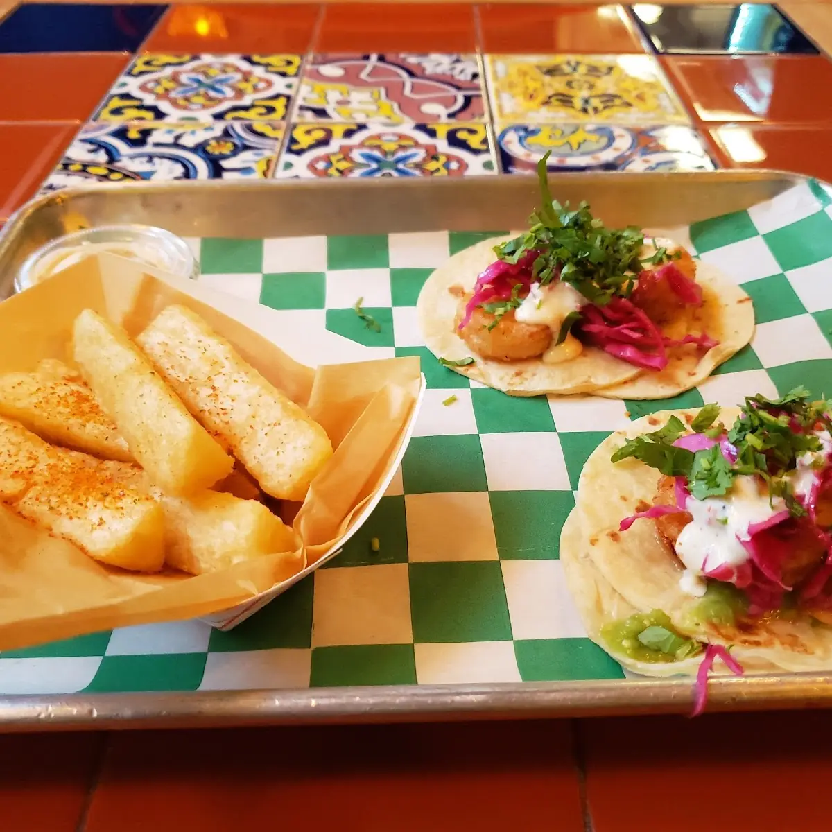 Shrimp Tacos with Yuca Frita