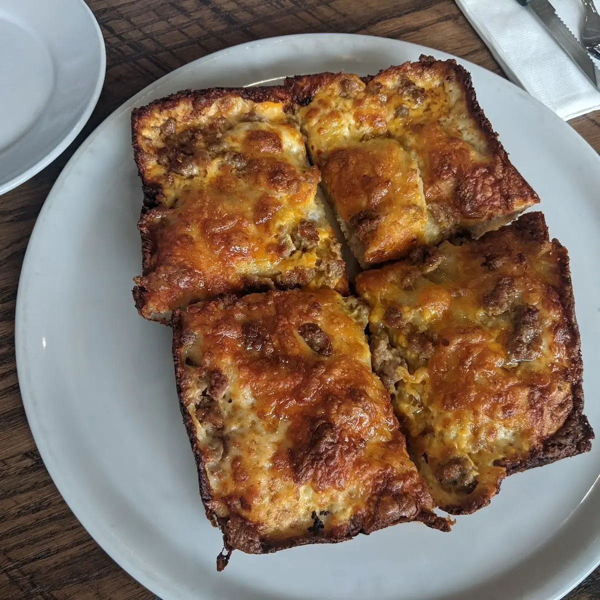 Cheese Egg and Sausage Pizza