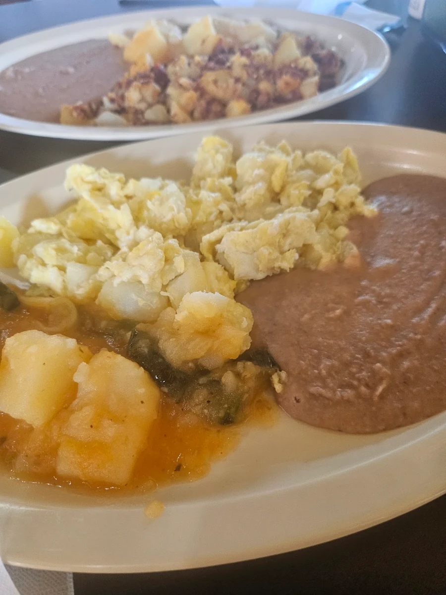 Potato and Eggs and Refried Beans and Potato Stew