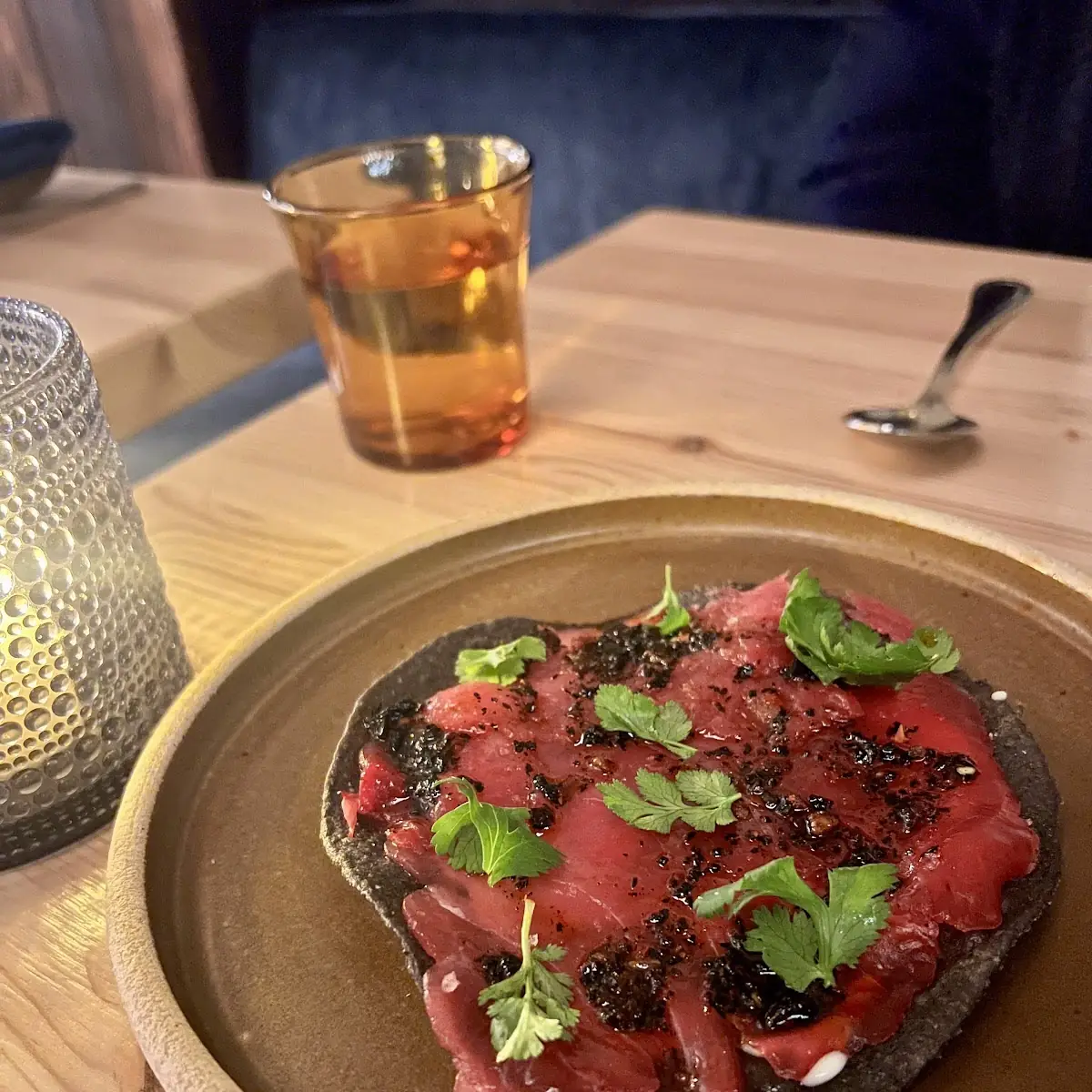 Tuna Tostada with Salsa Negra