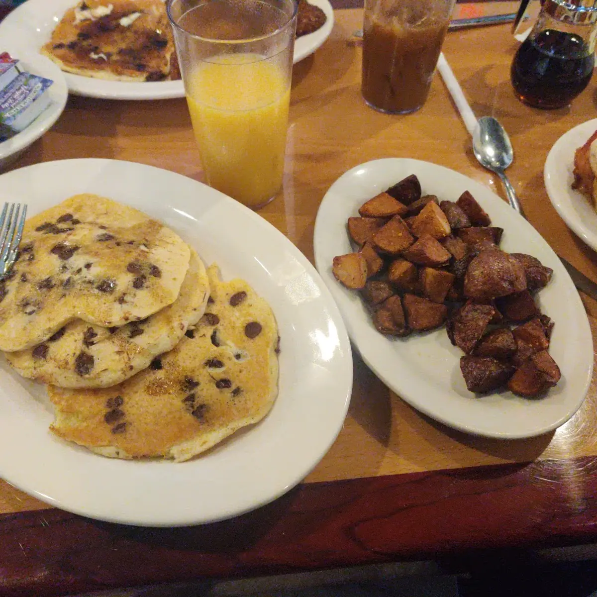 Chocolate Chip Pancakes and Homefries