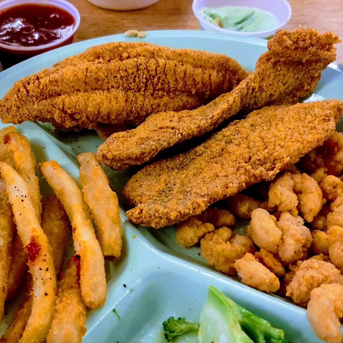 All You Can Eat Catfish and Popcorn Shrimp Dinner