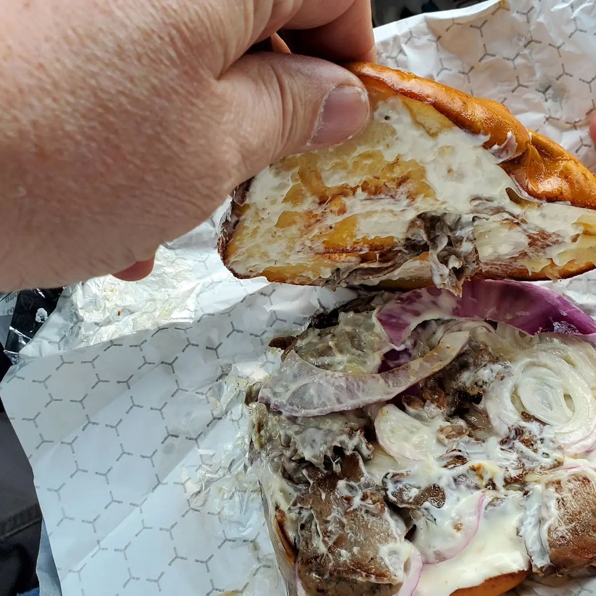 Roast Beef on a Pretzel Roll