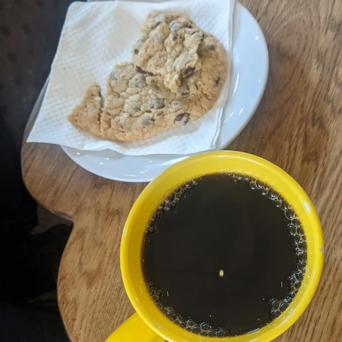 Large Coffee and a Chocolate Chip Cookie