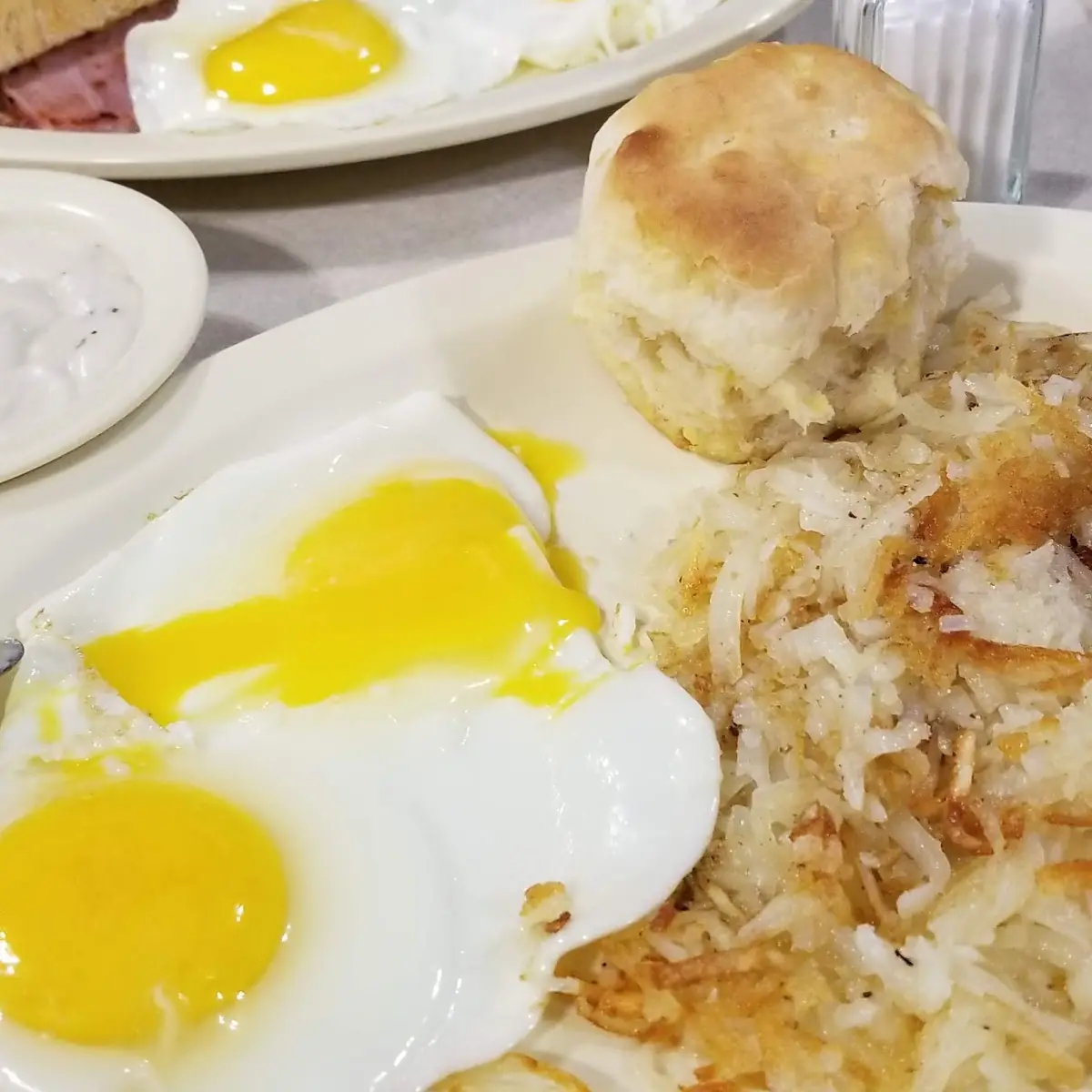 Fried Eggs Bacon Biscuits Hashbrown