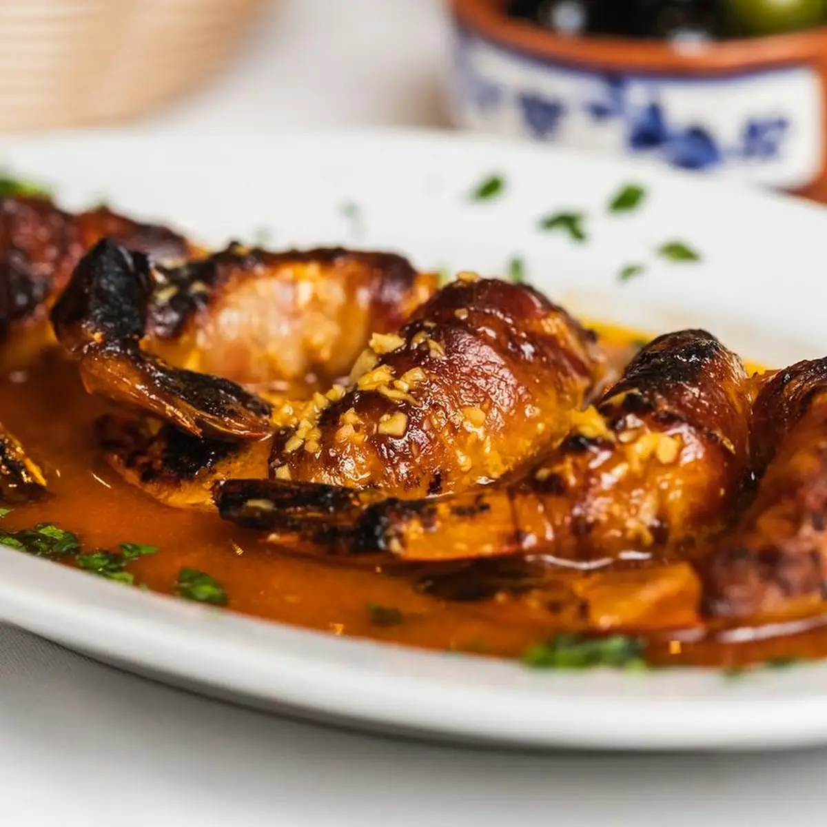 Bacon Wrapped Shrimp in Hot Sauce
