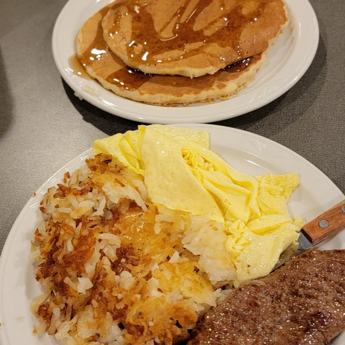 Steak Eggs Hash Browns & Pancake Breakfast