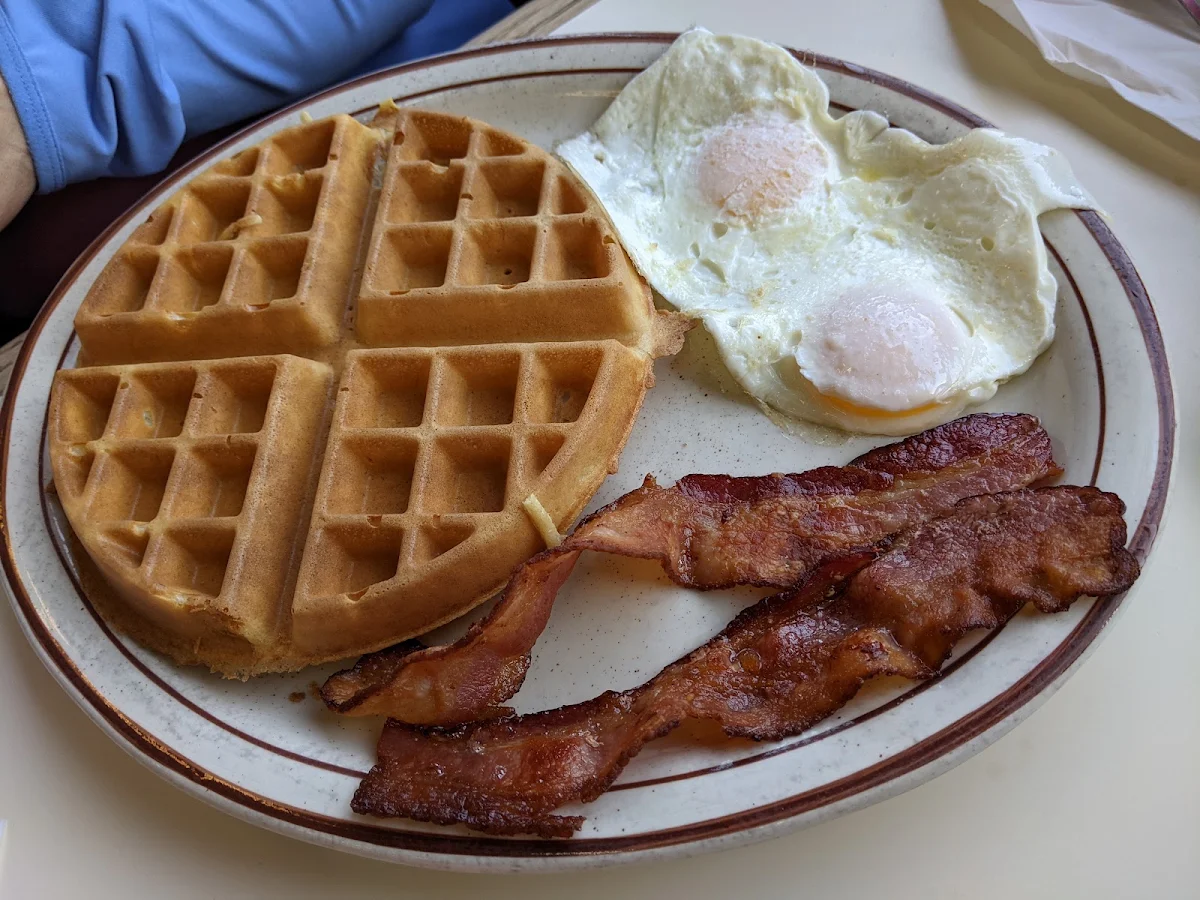Belgian Waffles Eggs and Bacon
