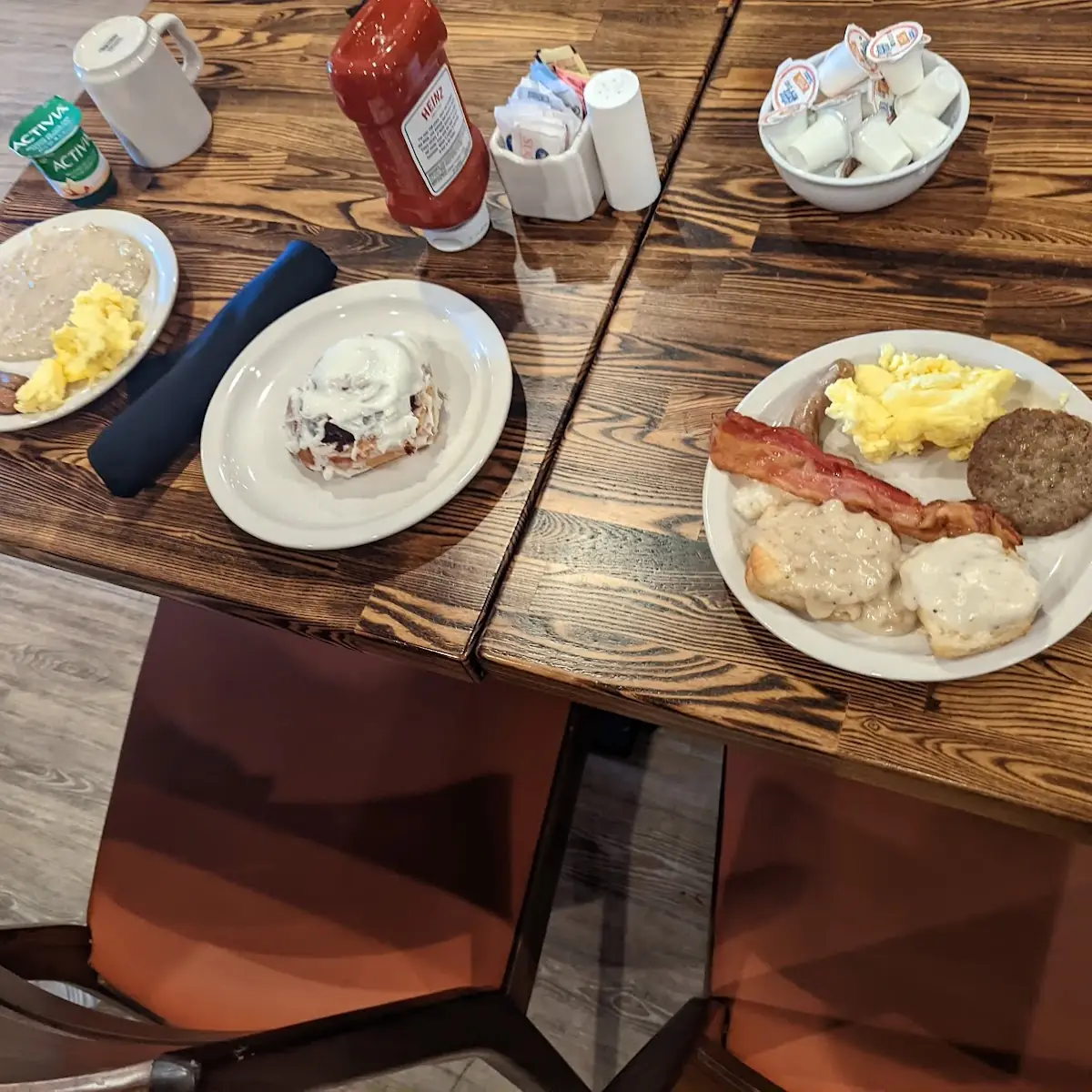 Sausage Gravy & Biscuits Scrambled Eggs and a Huge Cinnamon Roll