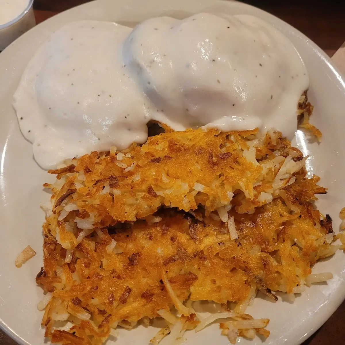Biscuits and Gravy with Hash Browns and Sausage Small Order