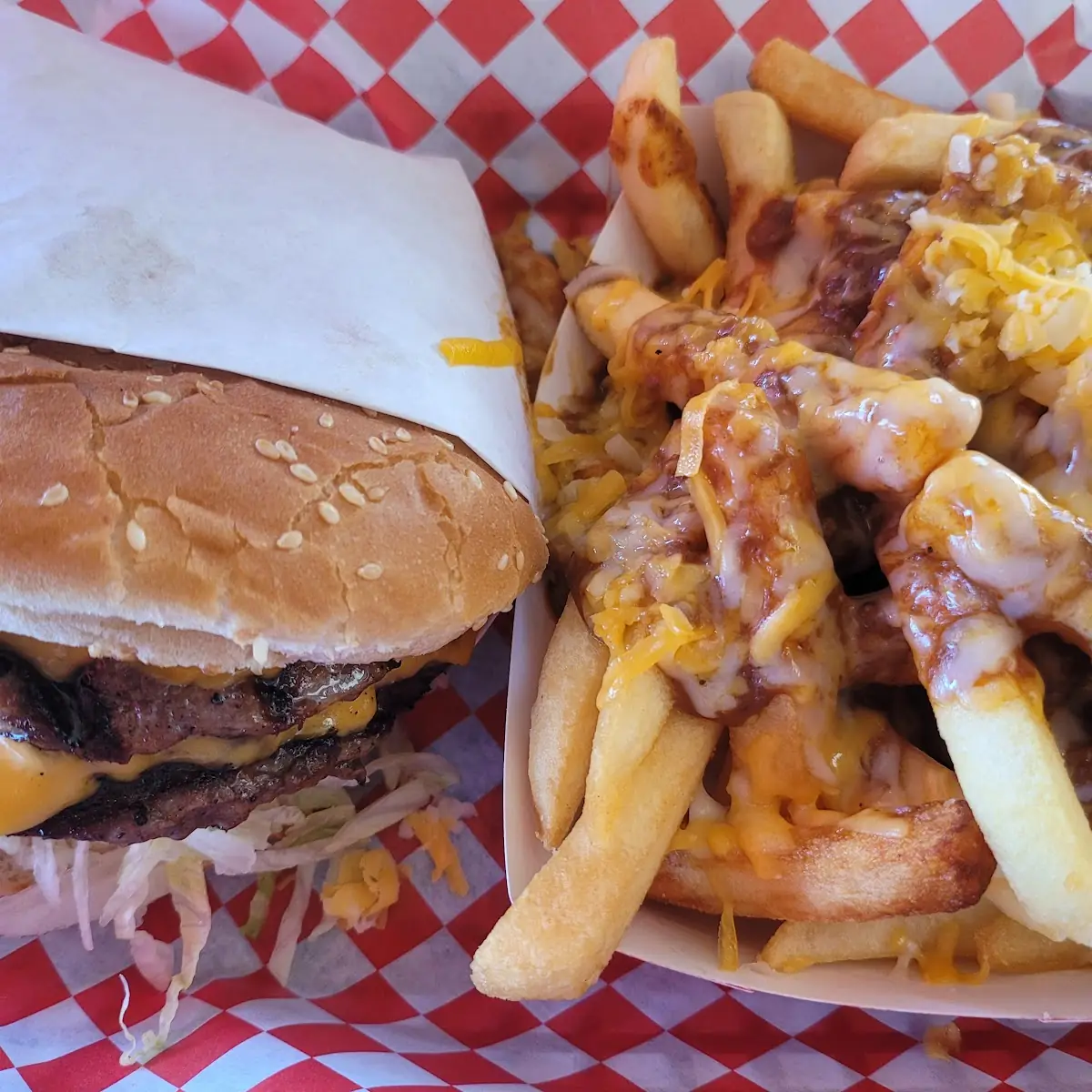 Double Cheeseburger with Chili Cheese Fries