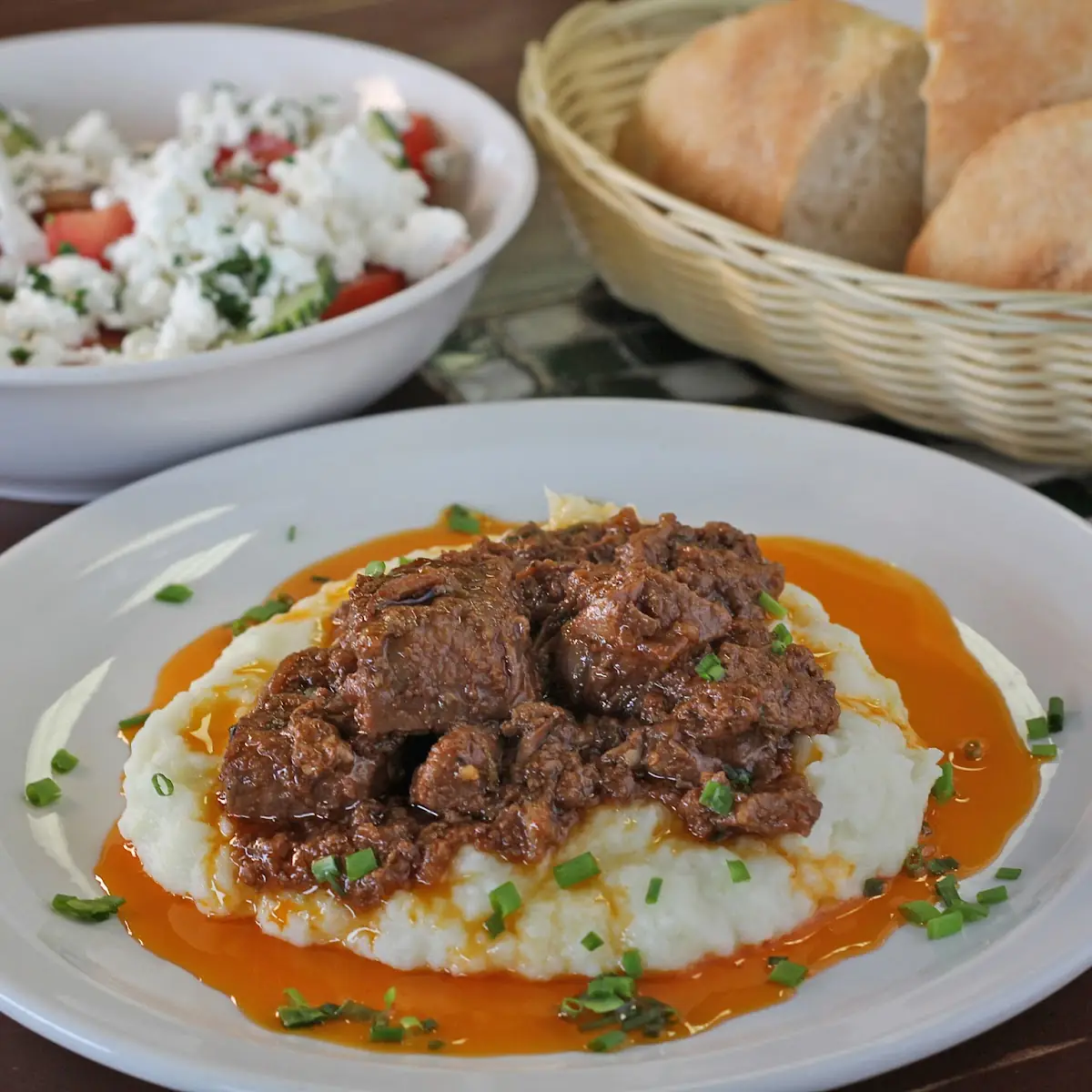 Beef Stew over Mashed Potatoes