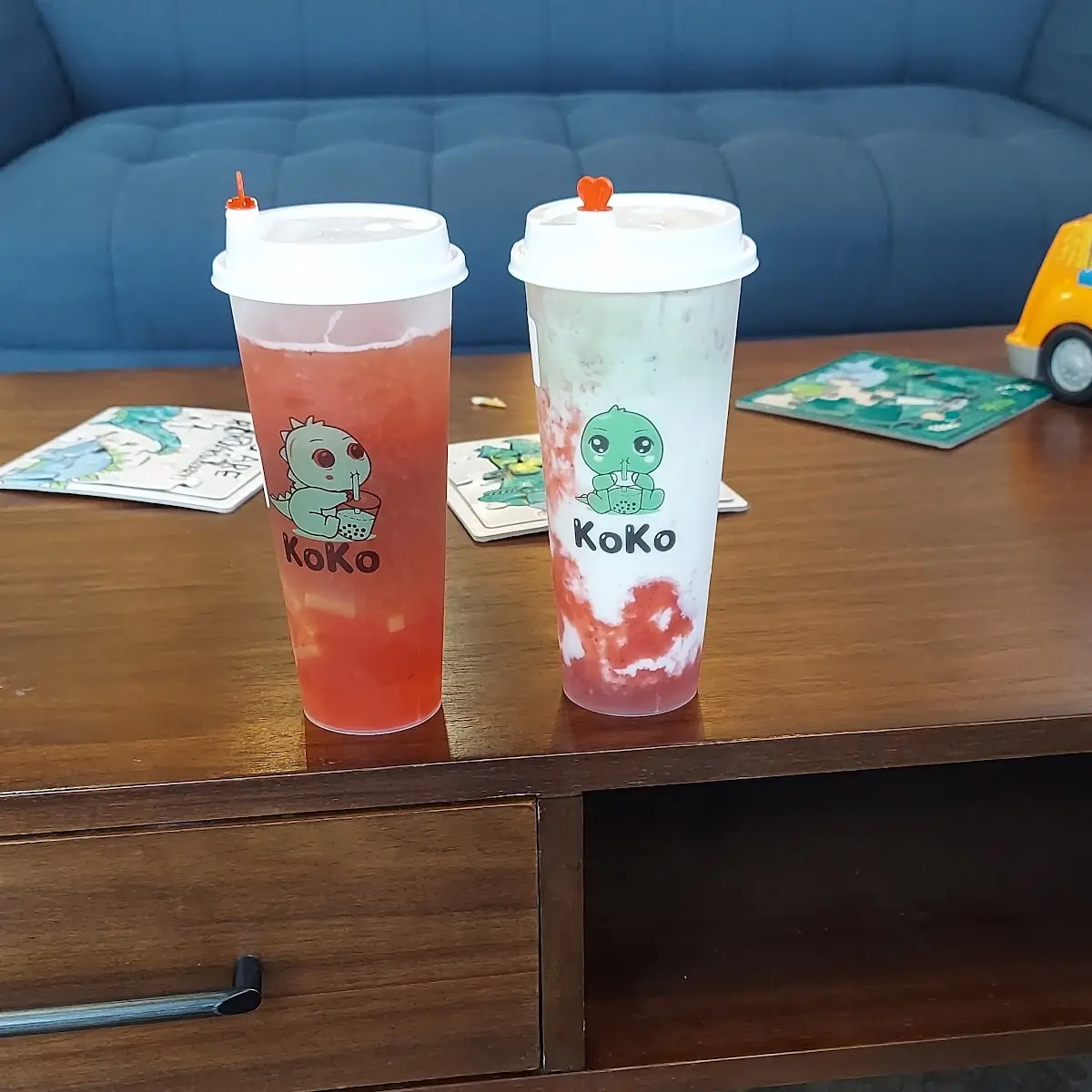 Mango Tea Left Strawberry Matcha Latte Right