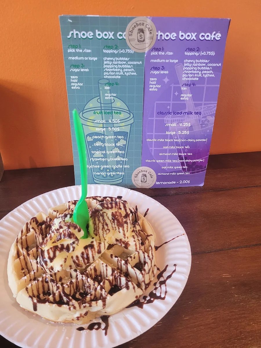 Belgian Waffle with Ice Cream and Chocolate
