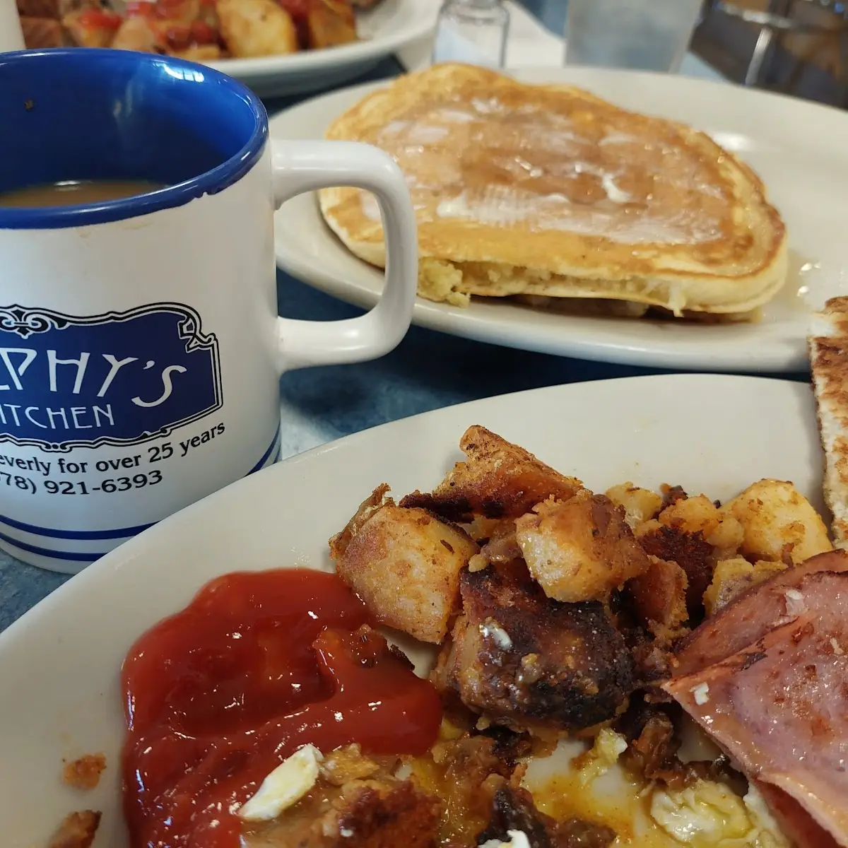 Two Eggs Homefries Bacon and Pancakes Special
