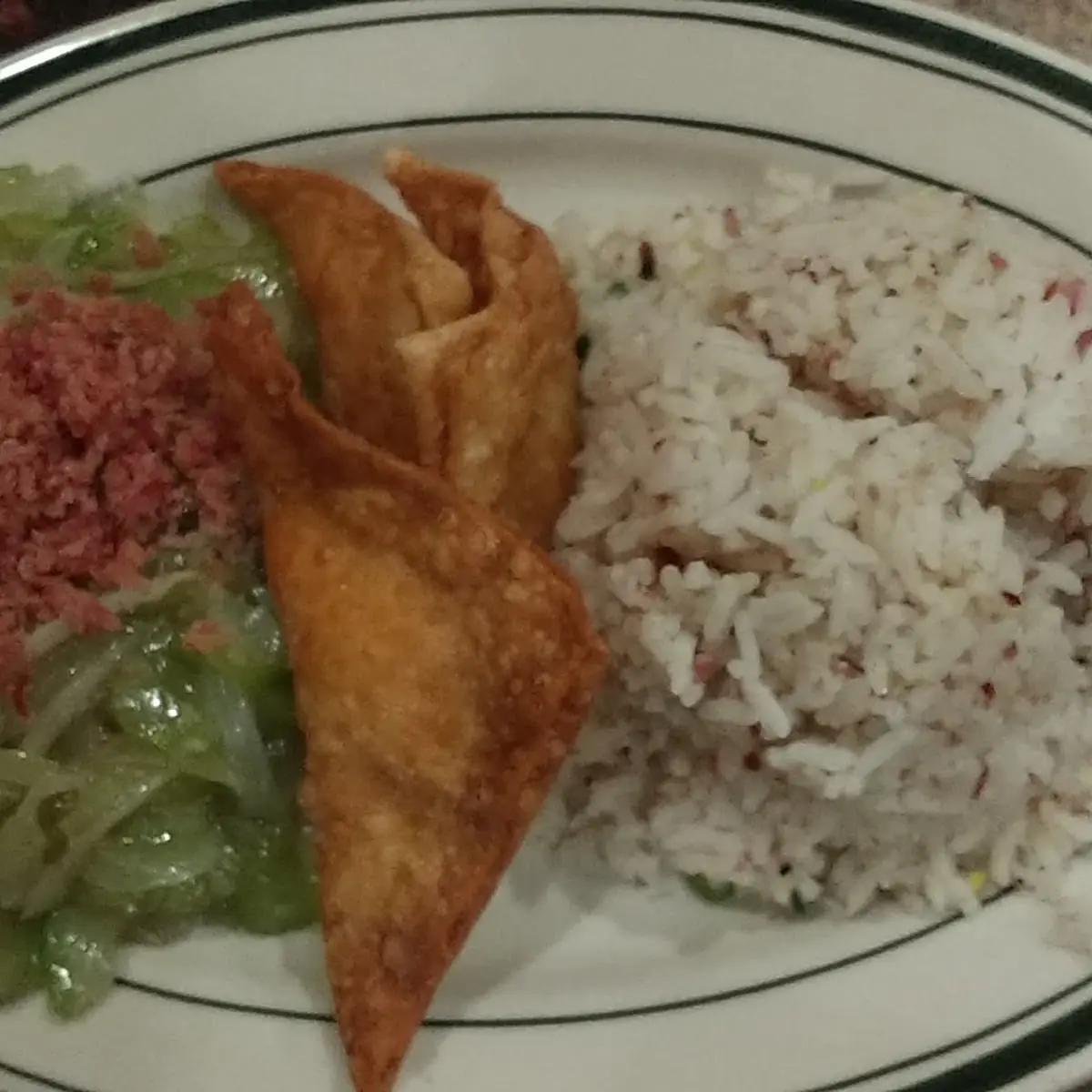 Pork Fried Rice Cream Cheese Wonton Chow Mein