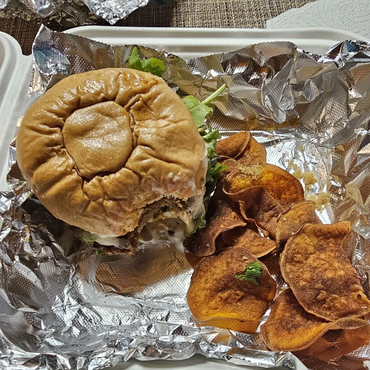 Veggie Burger with Sweet Potatoes Chips