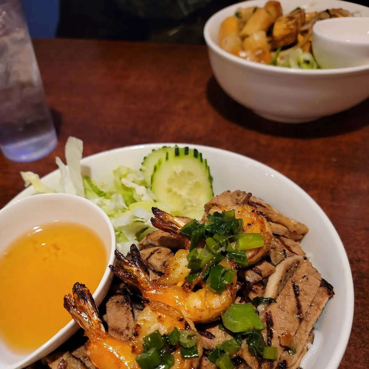 Grilled Pork and Shrimp over Rice Noodle