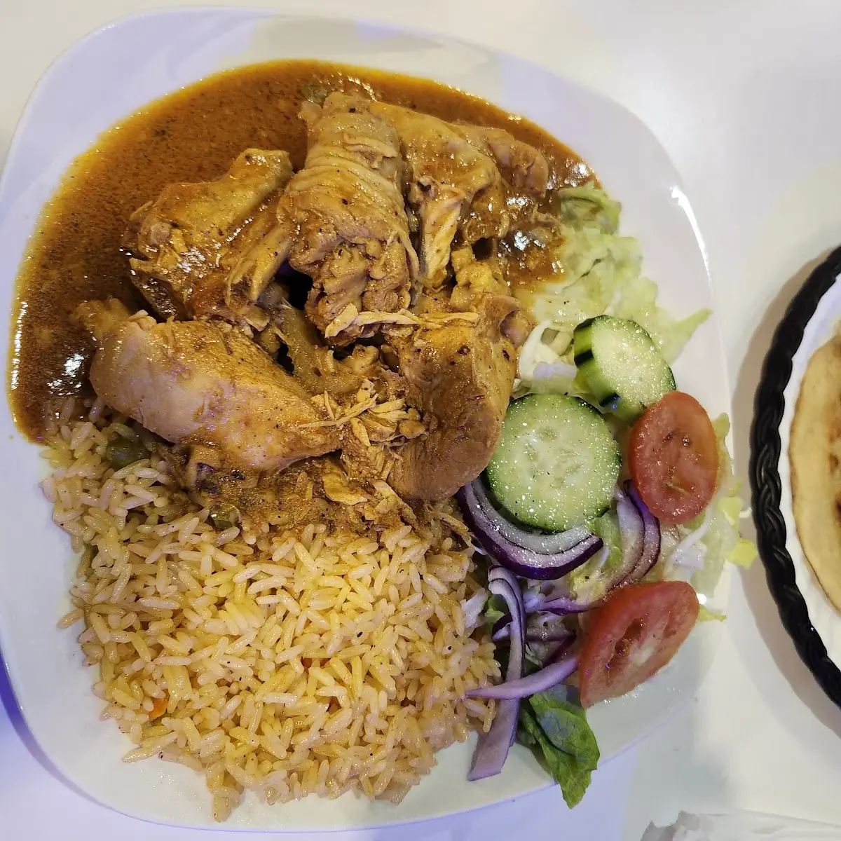 Chicken Stew Pollo Guisado w White Rice & Salad