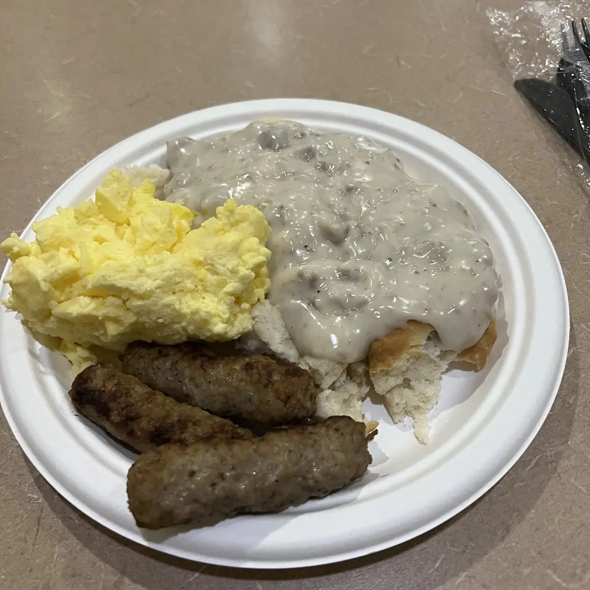 Eggs Sausage Gravy and Biscuits