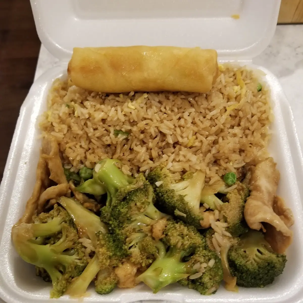 Chicken and Broccoli with Spring Roll