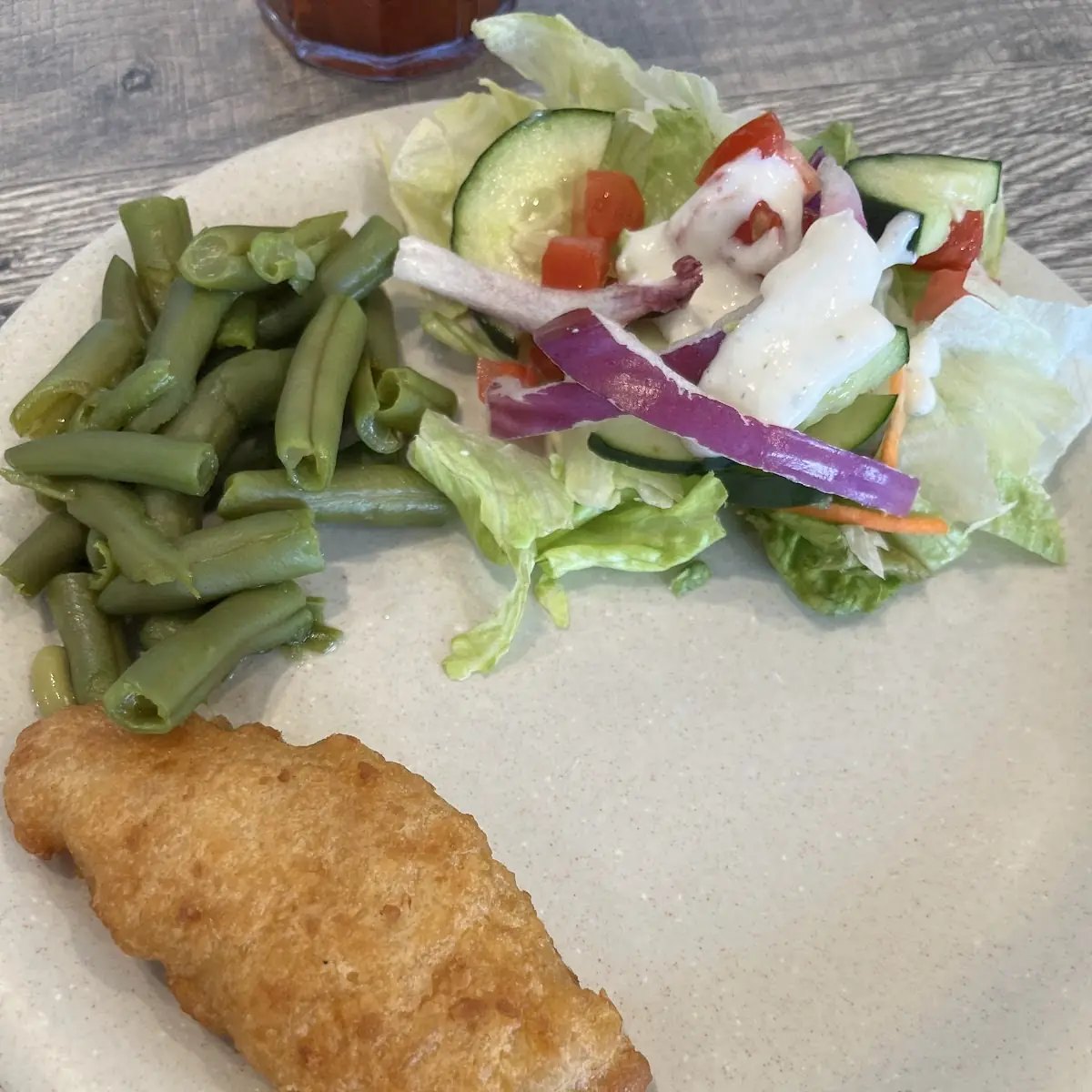 Fried Fish Salad Bar and Green Beans