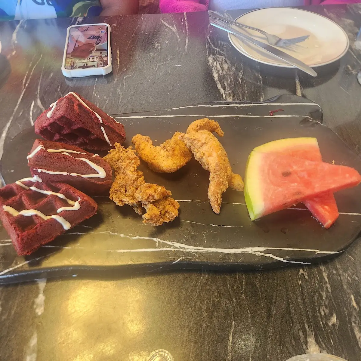 Red Velvet Chicken Waffle Watermelon