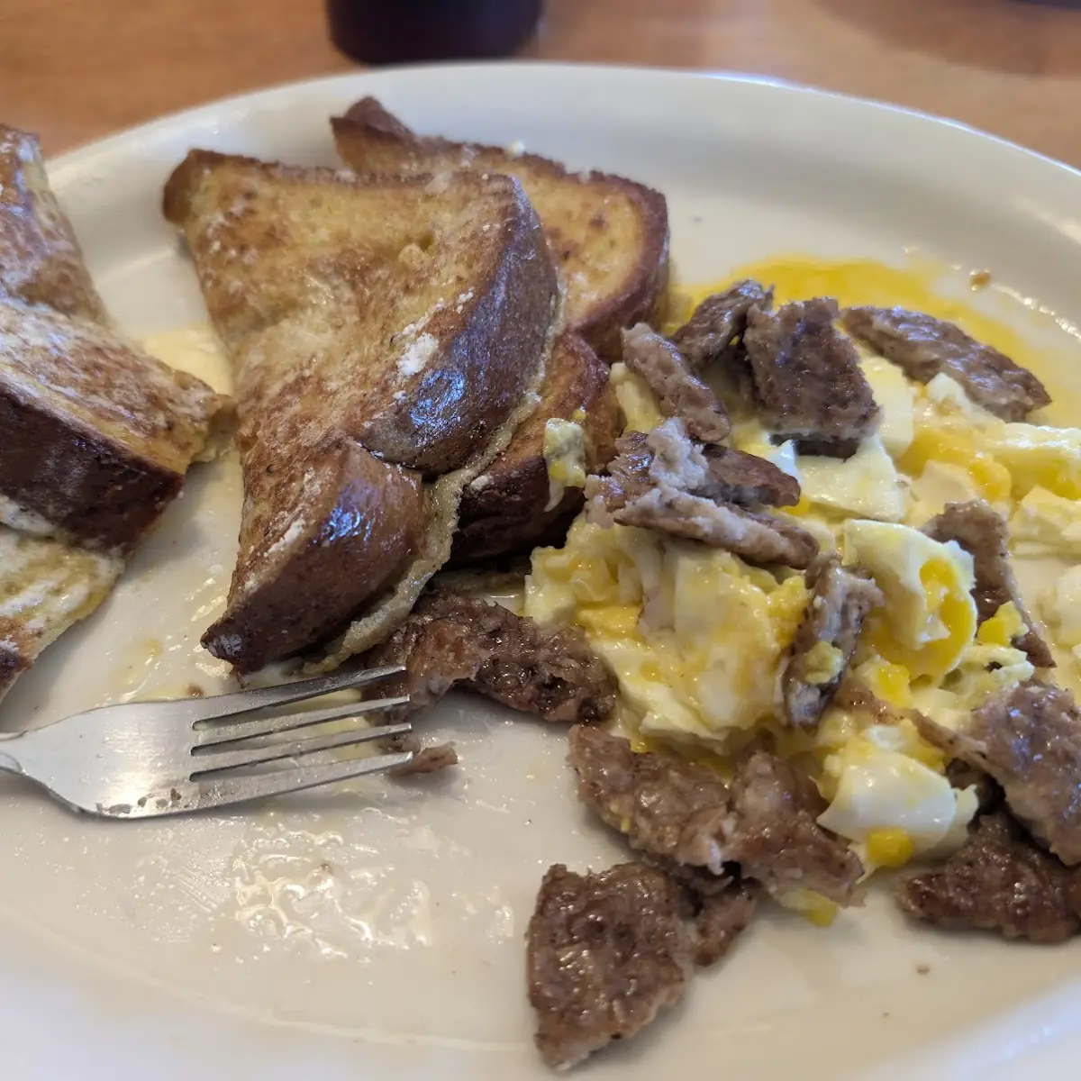 French Toast Sausage and Eggs over Medium