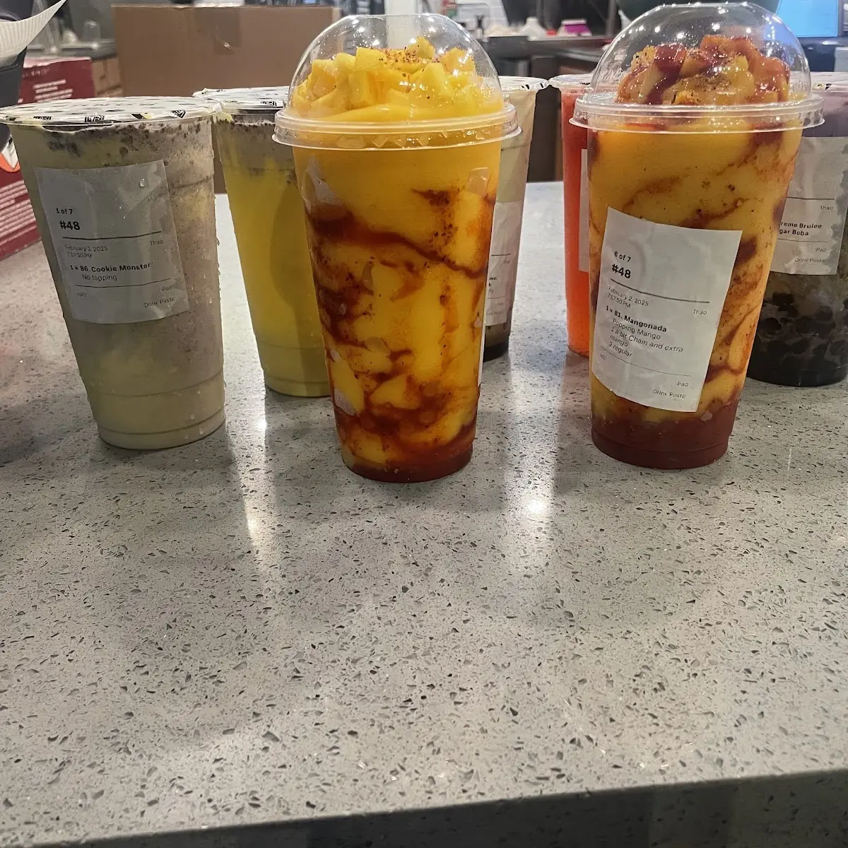Cookie Monster and Matcha Tea with Regular Boba