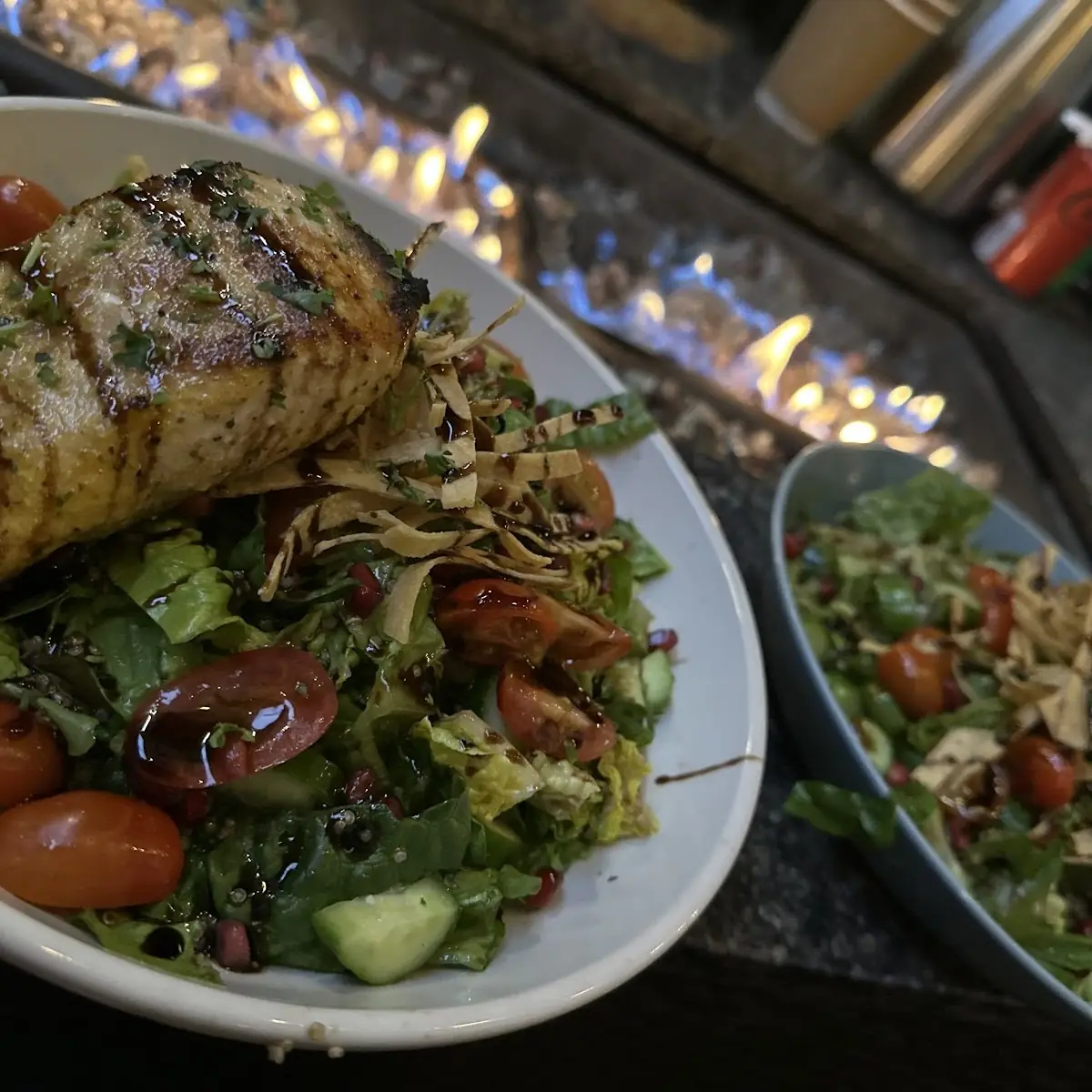 Salad and Grilled Salmon