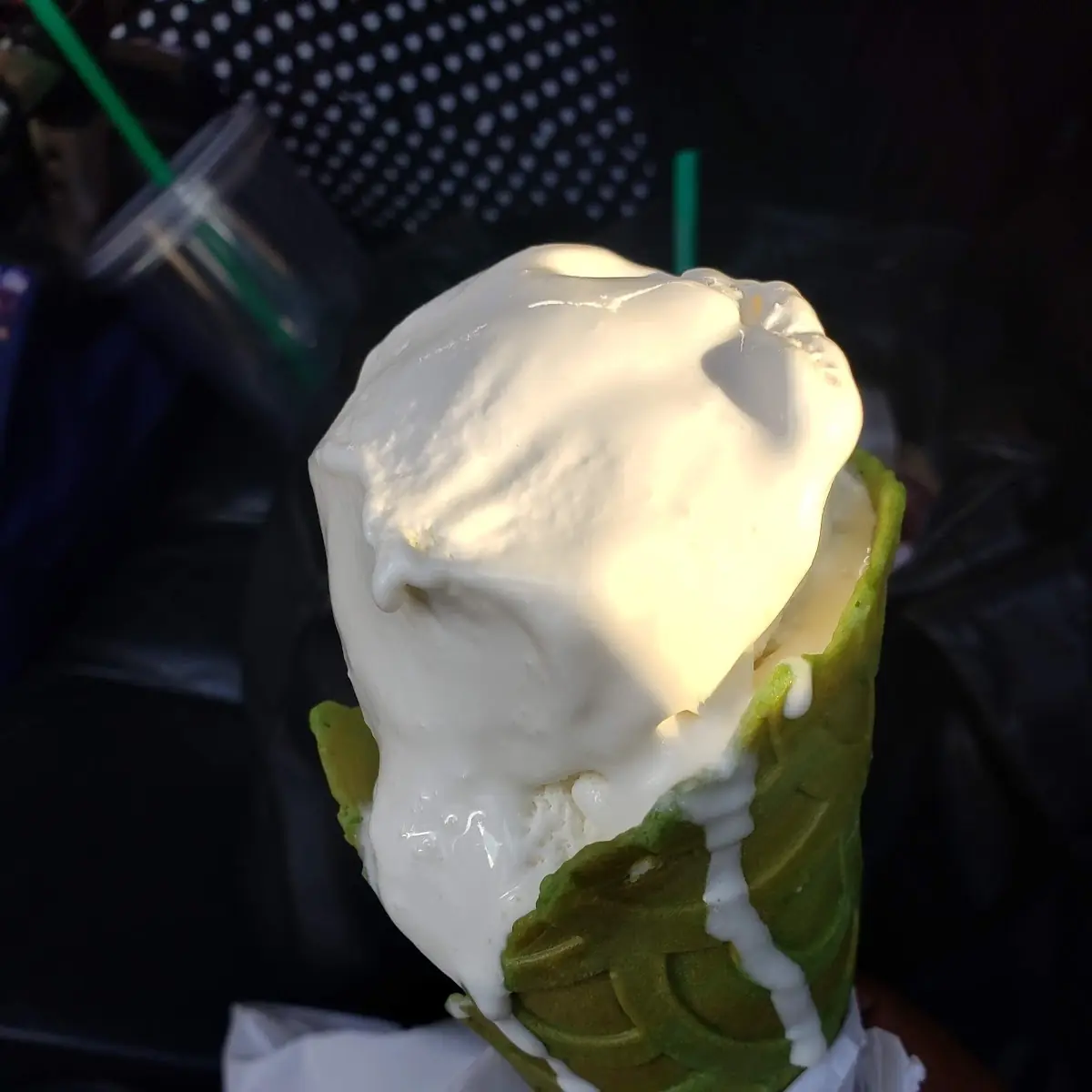 Vanilla Ice Cream on Matcha Waffle Cone
