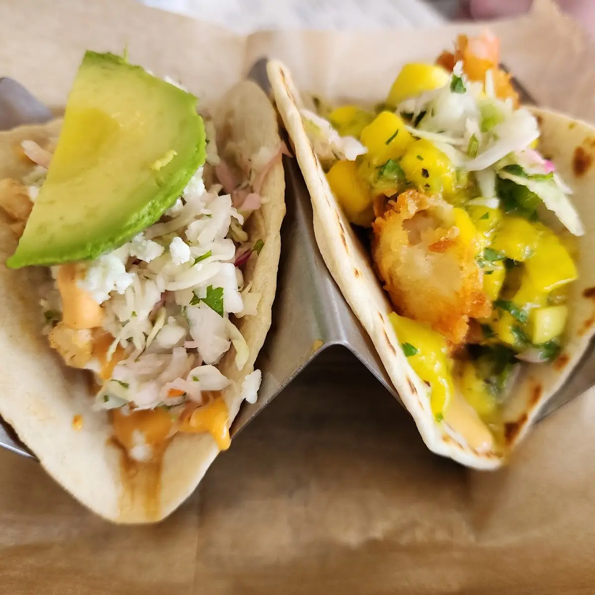 Chicken Taco and Blackened Shrip Taco