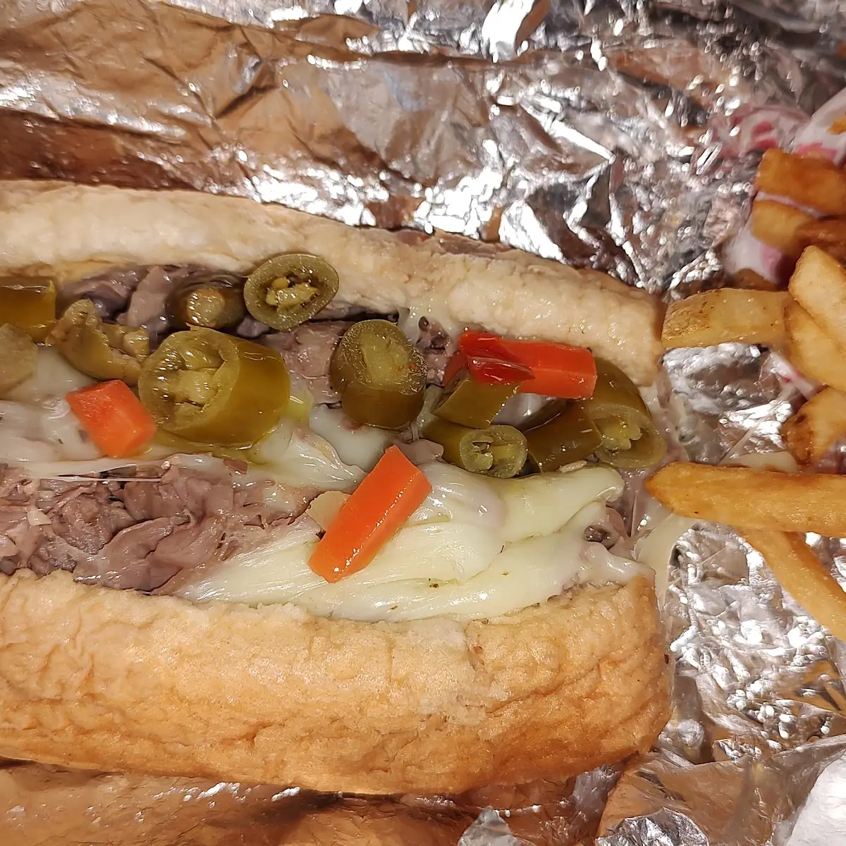 Italian Beef with Provolone and Hot Giardiniera