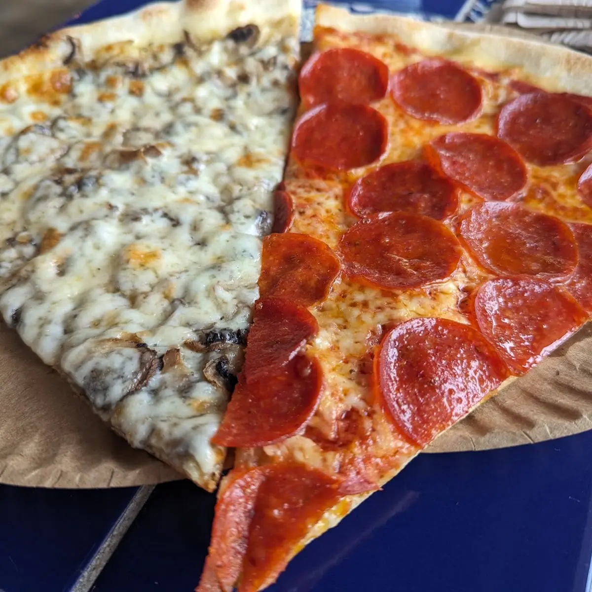 Pepperoni Pizza Slice and Mushroom Slice